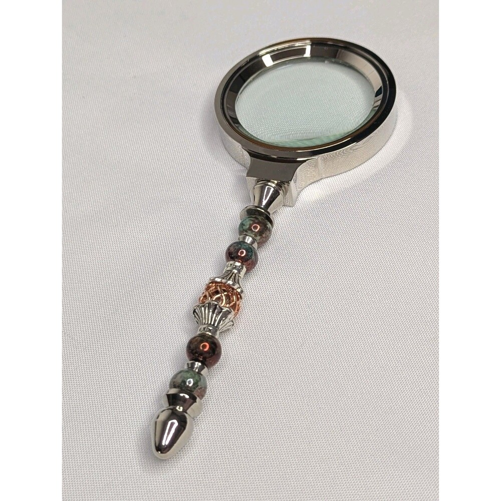 Beaded Magnifying Glass with Neutral Gemstone Beads - 6 inches, NEW